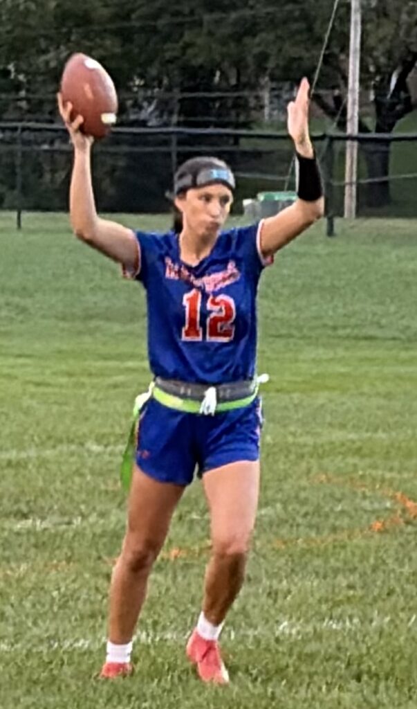 Boonsboro quarterback Mylee Hartman celebrates her 1-yard touchdown in the second quarter of the Warriors' win over Smithsburg.