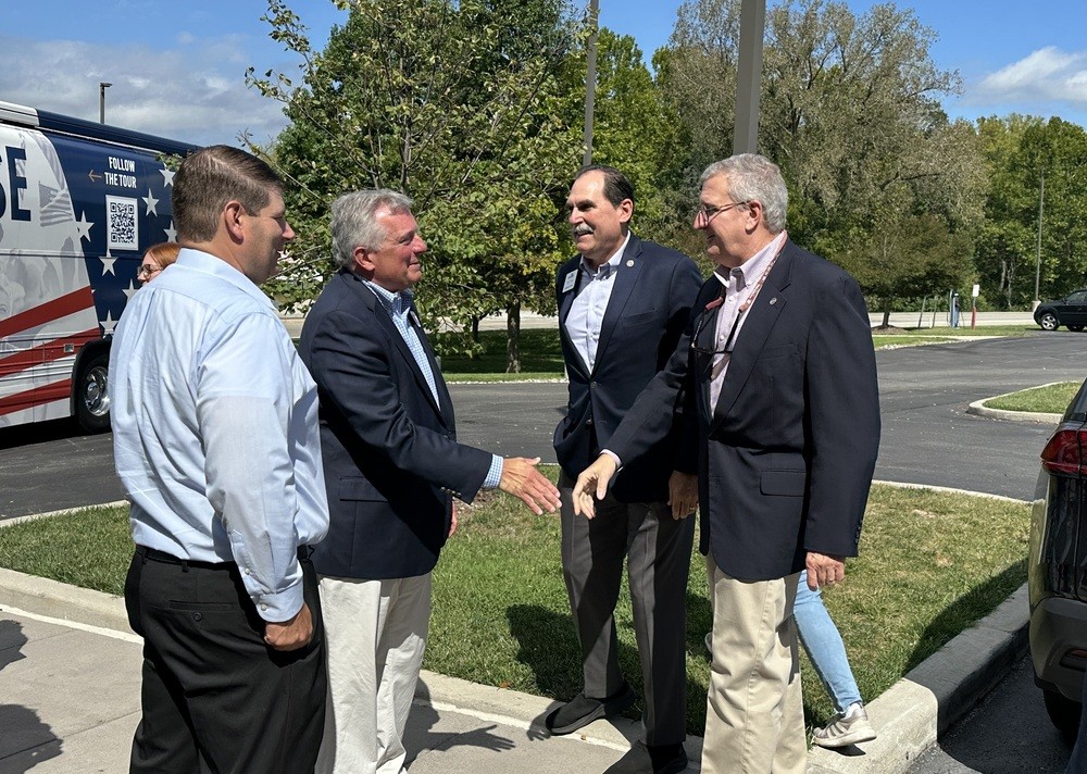 "Introductions with Mr Bradley (blue blazer at left), Paul Frey, President and CEO of the Washington County Chamber of Commerce), and Dr James Klauber, President of HCC